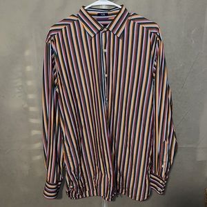 GAP Men's Fitted Button Down Shirt, Size Large, Brown/Orange/Black/Red/Blue